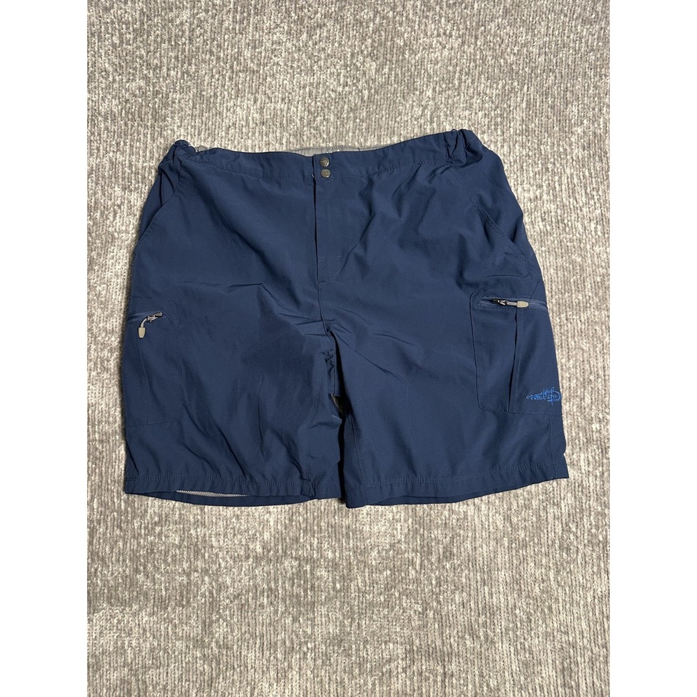Mens Shorts-REEL LIFE-FISHING-navy blue w/mesh lining elastic back XL